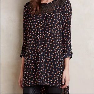 Anthro Meadow Rue Retro Floral Crochet Tunic Top Women’s Small Layering Boho